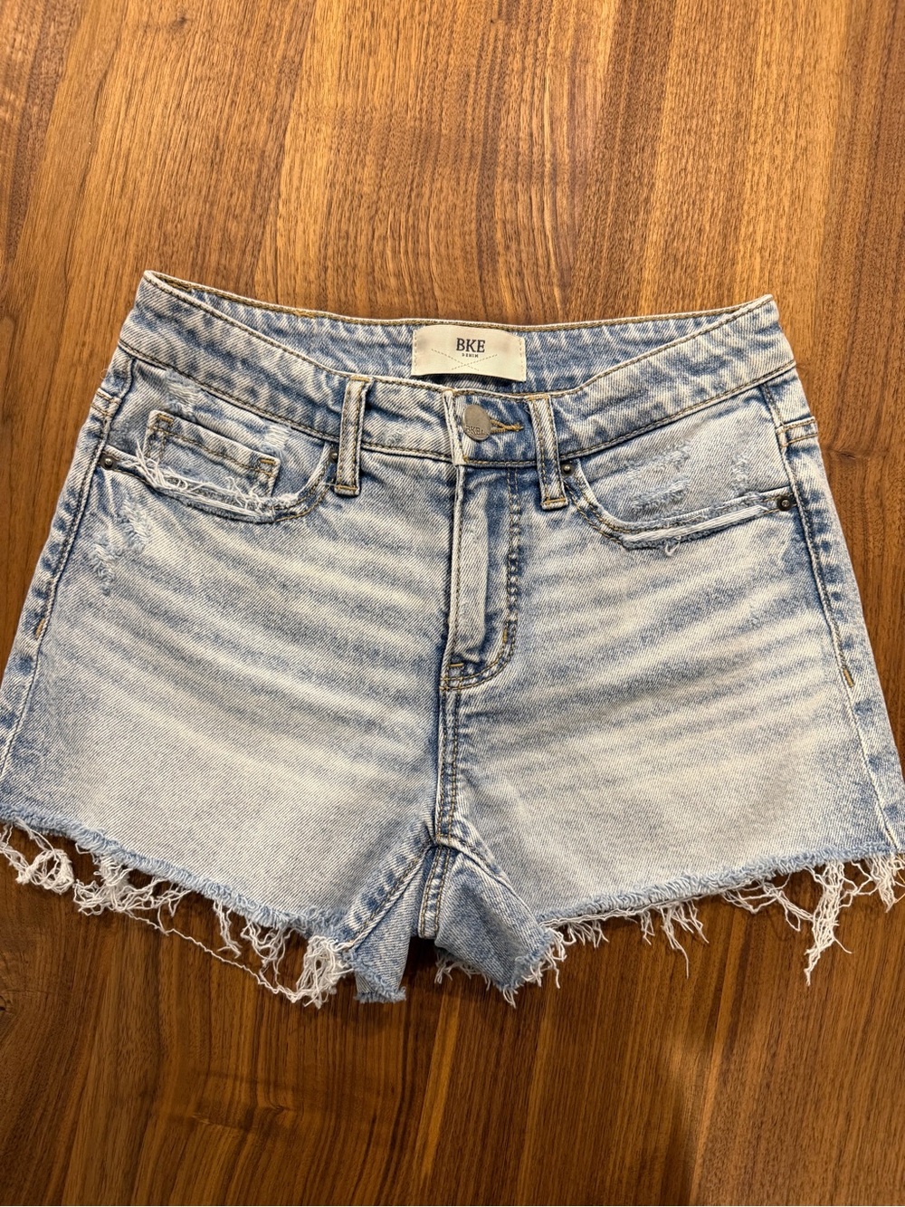 BKE Light Wash Denim Jean Shorts with Frayed Hem
